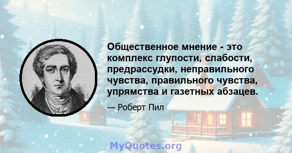 Общественное мнение - это комплекс глупости, слабости, предрассудки, неправильного чувства, правильного чувства, упрямства и газетных абзацев.