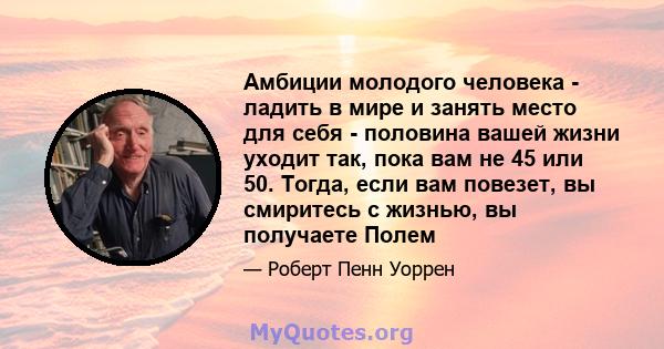 Амбиции молодого человека - ладить в мире и занять место для себя - половина вашей жизни уходит так, пока вам не 45 или 50. Тогда, если вам повезет, вы смиритесь с жизнью, вы получаете Полем