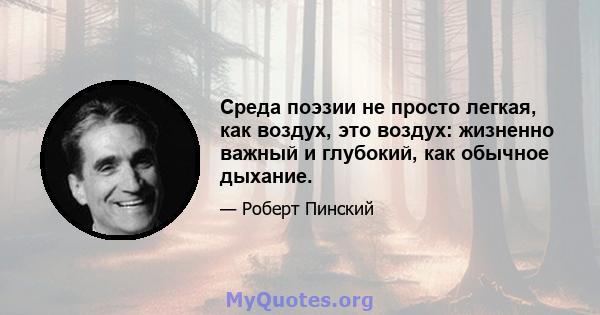 Среда поэзии не просто легкая, как воздух, это воздух: жизненно важный и глубокий, как обычное дыхание.