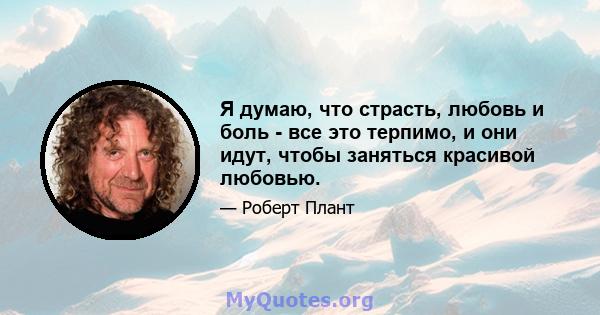 Я думаю, что страсть, любовь и боль - все это терпимо, и они идут, чтобы заняться красивой любовью.