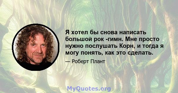 Я хотел бы снова написать большой рок -гимн. Мне просто нужно послушать Корн, и тогда я могу понять, как это сделать.