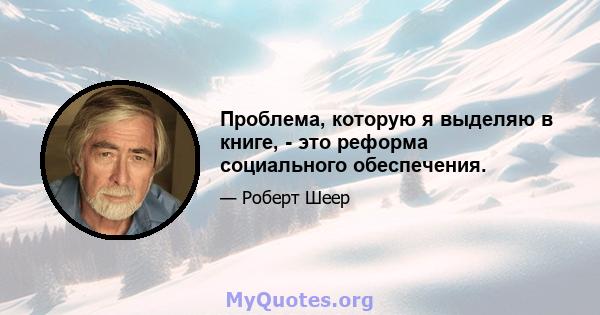 Проблема, которую я выделяю в книге, - это реформа социального обеспечения.