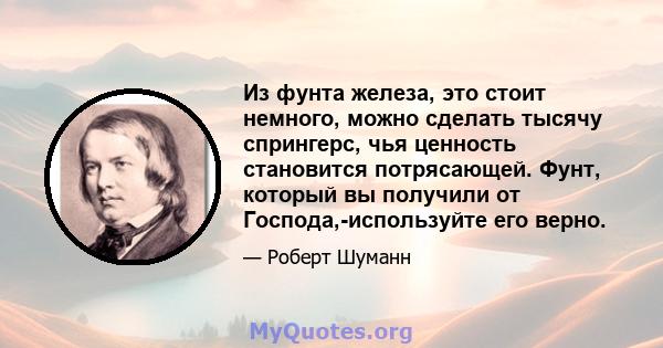 Из фунта железа, это стоит немного, можно сделать тысячу спрингерс, чья ценность становится потрясающей. Фунт, который вы получили от Господа,-используйте его верно.