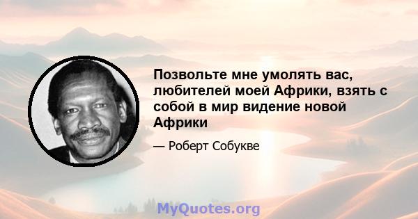 Позвольте мне умолять вас, любителей моей Африки, взять с собой в мир видение новой Африки