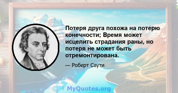 Потеря друга похожа на потерю конечности; Время может исцелить страдания раны, но потеря не может быть отремонтирована.