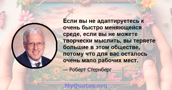 Если вы не адаптируетесь к очень быстро меняющейся среде, если вы не можете творчески мыслить, вы теряете большие в этом обществе, потому что для вас осталось очень мало рабочих мест.