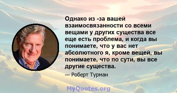 Однако из -за вашей взаимосвязанности со всеми вещами у других существа все еще есть проблема, и когда вы понимаете, что у вас нет абсолютного я, кроме вещей, вы понимаете, что по сути, вы все другие существа.