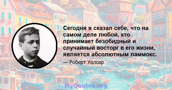 Сегодня я сказал себе, что на самом деле любой, кто принимает безобидный и случайный восторг в его жизни, является абсолютным ламмокс.