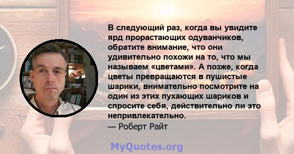 В следующий раз, когда вы увидите ярд прорастающих одуванчиков, обратите внимание, что они удивительно похожи на то, что мы называем «цветами». А позже, когда цветы превращаются в пушистые шарики, внимательно посмотрите 