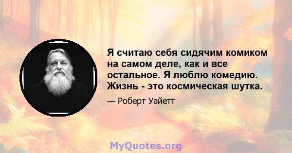 Я считаю себя сидячим комиком на самом деле, как и все остальное. Я люблю комедию. Жизнь - это космическая шутка.