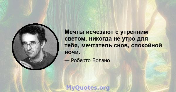 Мечты исчезают с утренним светом, никогда не утро для тебя, мечтатель снов, спокойной ночи.