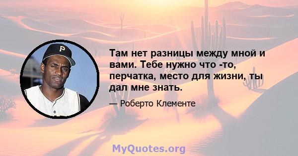 Там нет разницы между мной и вами. Тебе нужно что -то, перчатка, место для жизни, ты дал мне знать.