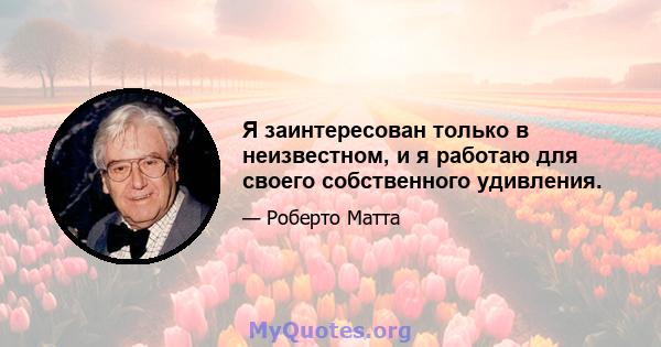 Я заинтересован только в неизвестном, и я работаю для своего собственного удивления.