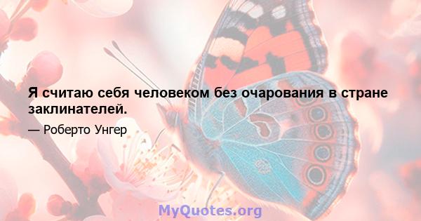 Я считаю себя человеком без очарования в стране заклинателей.