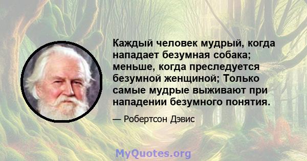 Каждый человек мудрый, когда нападает безумная собака; меньше, когда преследуется безумной женщиной; Только самые мудрые выживают при нападении безумного понятия.