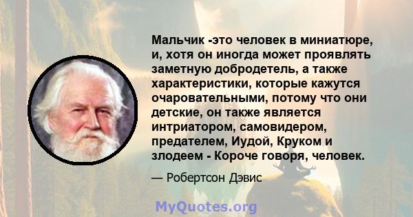 Мальчик -это человек в миниатюре, и, хотя он иногда может проявлять заметную добродетель, а также характеристики, которые кажутся очаровательными, потому что они детские, он также является интриатором, самовидером,