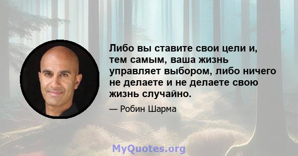 Либо вы ставите свои цели и, тем самым, ваша жизнь управляет выбором, либо ничего не делаете и не делаете свою жизнь случайно.