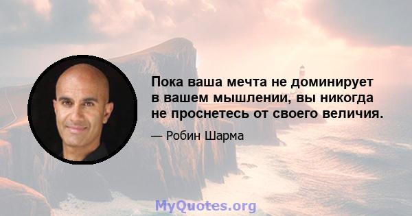 Пока ваша мечта не доминирует в вашем мышлении, вы никогда не проснетесь от своего величия.