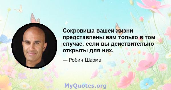 Сокровища вашей жизни представлены вам только в том случае, если вы действительно открыты для них.