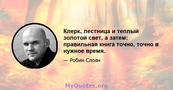 Клерк, лестница и теплый золотой свет, а затем: правильная книга точно, точно в нужное время.