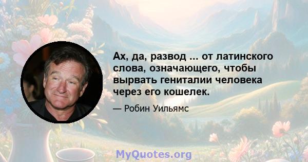 Ах, да, развод ... от латинского слова, означающего, чтобы вырвать гениталии человека через его кошелек.