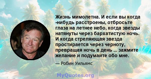 Жизнь мимолетна. И если вы когда -нибудь расстроены, отбросьте глаза на летнее небо, когда звезды натянуты через бархатистую ночь. И когда стреляющая звезда простирается через черноту, превращая ночь в день ... зажмите