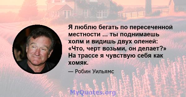 Я люблю бегать по пересеченной местности ... ты поднимаешь холм и видишь двух оленей: «Что, черт возьми, он делает?» На трассе я чувствую себя как хомяк.