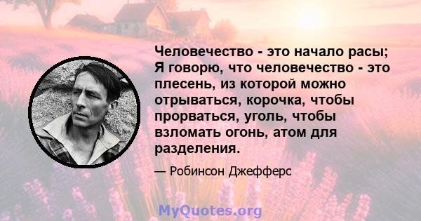 Человечество - это начало расы; Я говорю, что человечество - это плесень, из которой можно отрываться, корочка, чтобы прорваться, уголь, чтобы взломать огонь, атом для разделения.