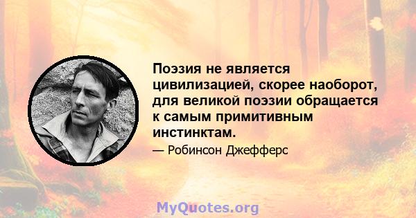 Поэзия не является цивилизацией, скорее наоборот, для великой поэзии обращается к самым примитивным инстинктам.