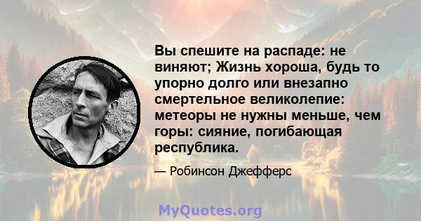 Вы спешите на распаде: не виняют; Жизнь хороша, будь то упорно долго или внезапно смертельное великолепие: метеоры не нужны меньше, чем горы: сияние, погибающая республика.