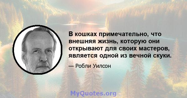 В кошках примечательно, что внешняя жизнь, которую они открывают для своих мастеров, является одной из вечной скуки.