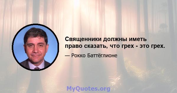 Священники должны иметь право сказать, что грех - это грех.