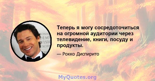 Теперь я могу сосредоточиться на огромной аудитории через телевидение, книги, посуду и продукты.