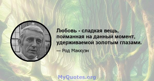 Любовь - сладкая вещь, пойманная на данный момент, удерживаемой золотым глазами.