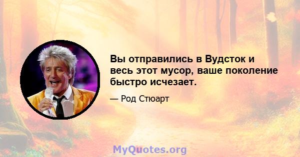 Вы отправились в Вудсток и весь этот мусор, ваше поколение быстро исчезает.