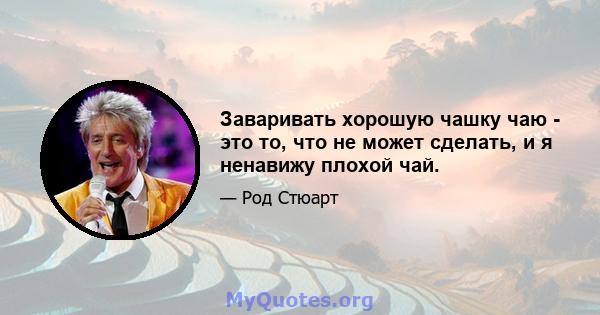 Заваривать хорошую чашку чаю - это то, что не может сделать, и я ненавижу плохой чай.