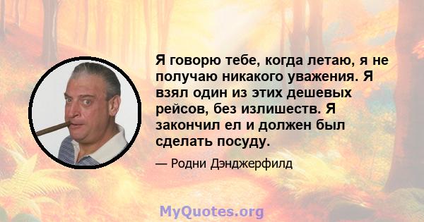 Я говорю тебе, когда летаю, я не получаю никакого уважения. Я взял один из этих дешевых рейсов, без излишеств. Я закончил ел и должен был сделать посуду.