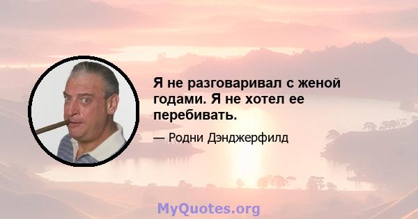 Я не разговаривал с женой годами. Я не хотел ее перебивать.