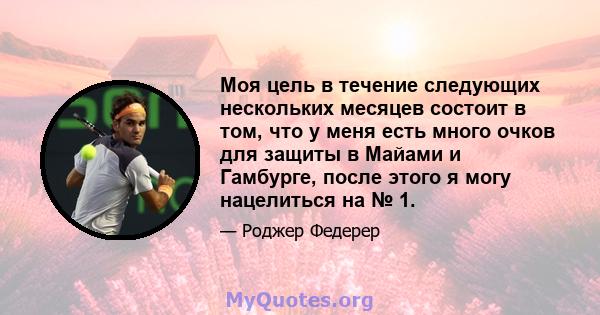 Моя цель в течение следующих нескольких месяцев состоит в том, что у меня есть много очков для защиты в Майами и Гамбурге, после этого я могу нацелиться на № 1.