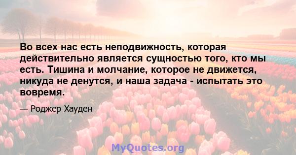 Во всех нас есть неподвижность, которая действительно является сущностью того, кто мы есть. Тишина и молчание, которое не движется, никуда не денутся, и наша задача - испытать это вовремя.