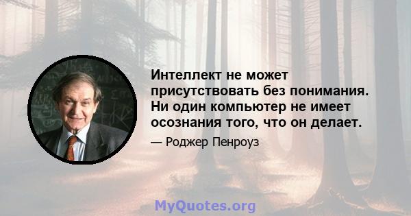 Интеллект не может присутствовать без понимания. Ни один компьютер не имеет осознания того, что он делает.