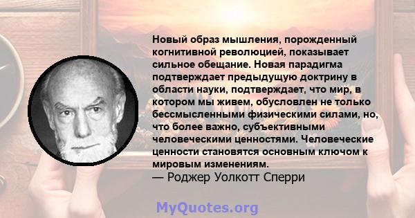 Новый образ мышления, порожденный когнитивной революцией, показывает сильное обещание. Новая парадигма подтверждает предыдущую доктрину в области науки, подтверждает, что мир, в котором мы живем, обусловлен не только