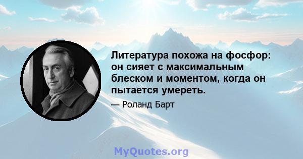 Литература похожа на фосфор: он сияет с максимальным блеском и моментом, когда он пытается умереть.