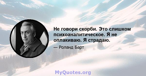 Не говори скорби. Это слишком психоаналитическое. Я не оплакиваю. Я страдаю.