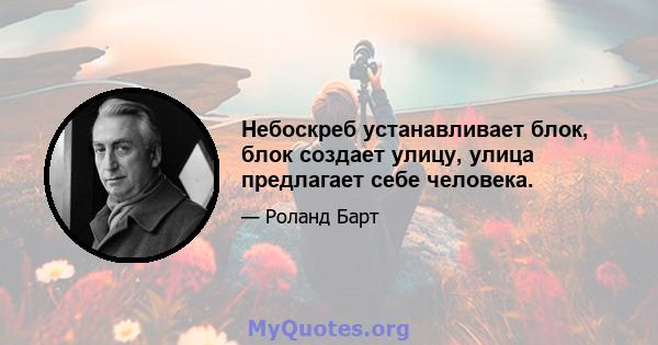 Небоскреб устанавливает блок, блок создает улицу, улица предлагает себе человека.