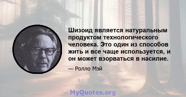 Шизоид является натуральным продуктом технологического человека. Это один из способов жить и все чаще используется, и он может взорваться в насилие.