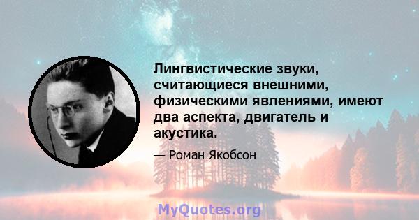 Лингвистические звуки, считающиеся внешними, физическими явлениями, имеют два аспекта, двигатель и акустика.