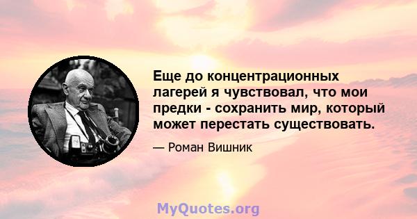 Еще до концентрационных лагерей я чувствовал, что мои предки - сохранить мир, который может перестать существовать.