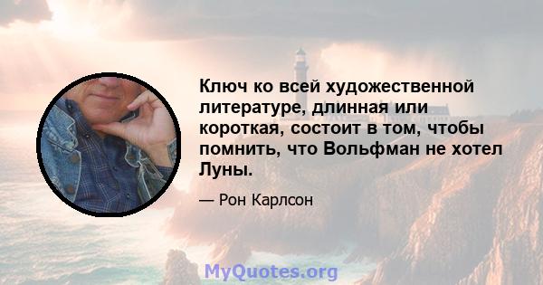 Ключ ко всей художественной литературе, длинная или короткая, состоит в том, чтобы помнить, что Вольфман не хотел Луны.