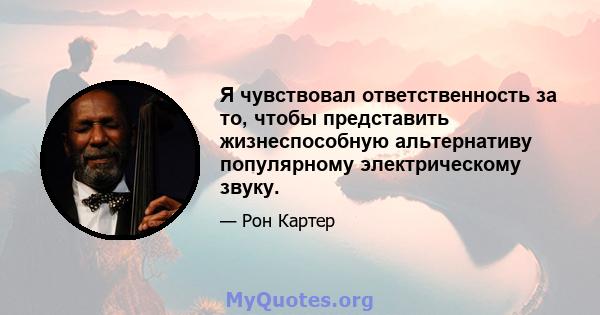 Я чувствовал ответственность за то, чтобы представить жизнеспособную альтернативу популярному электрическому звуку.